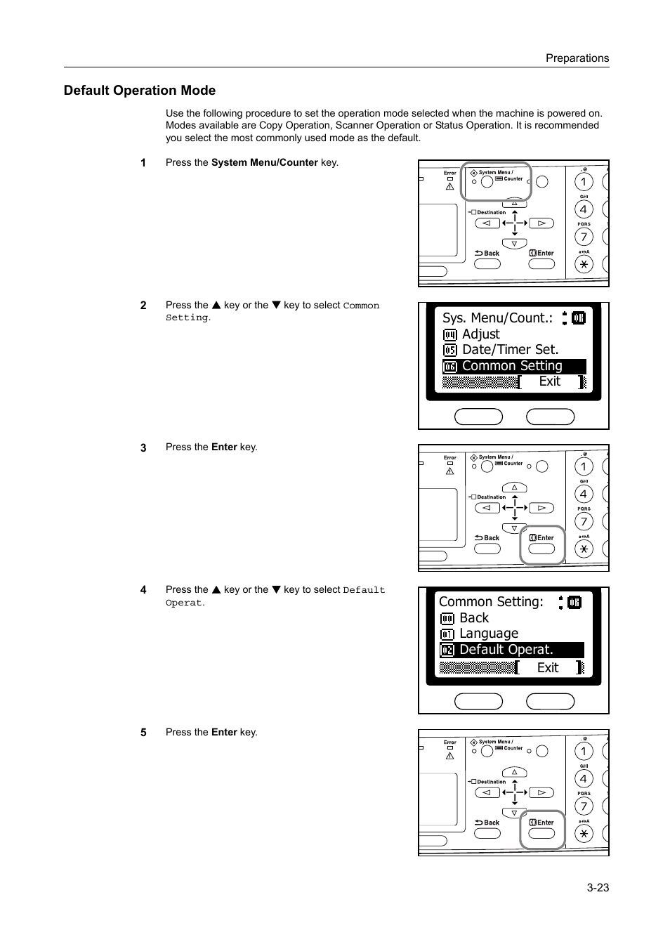 Default operation mode, Default operation mode -23 | AGFA 1815 Copier User Manual | Page 55 / 116
