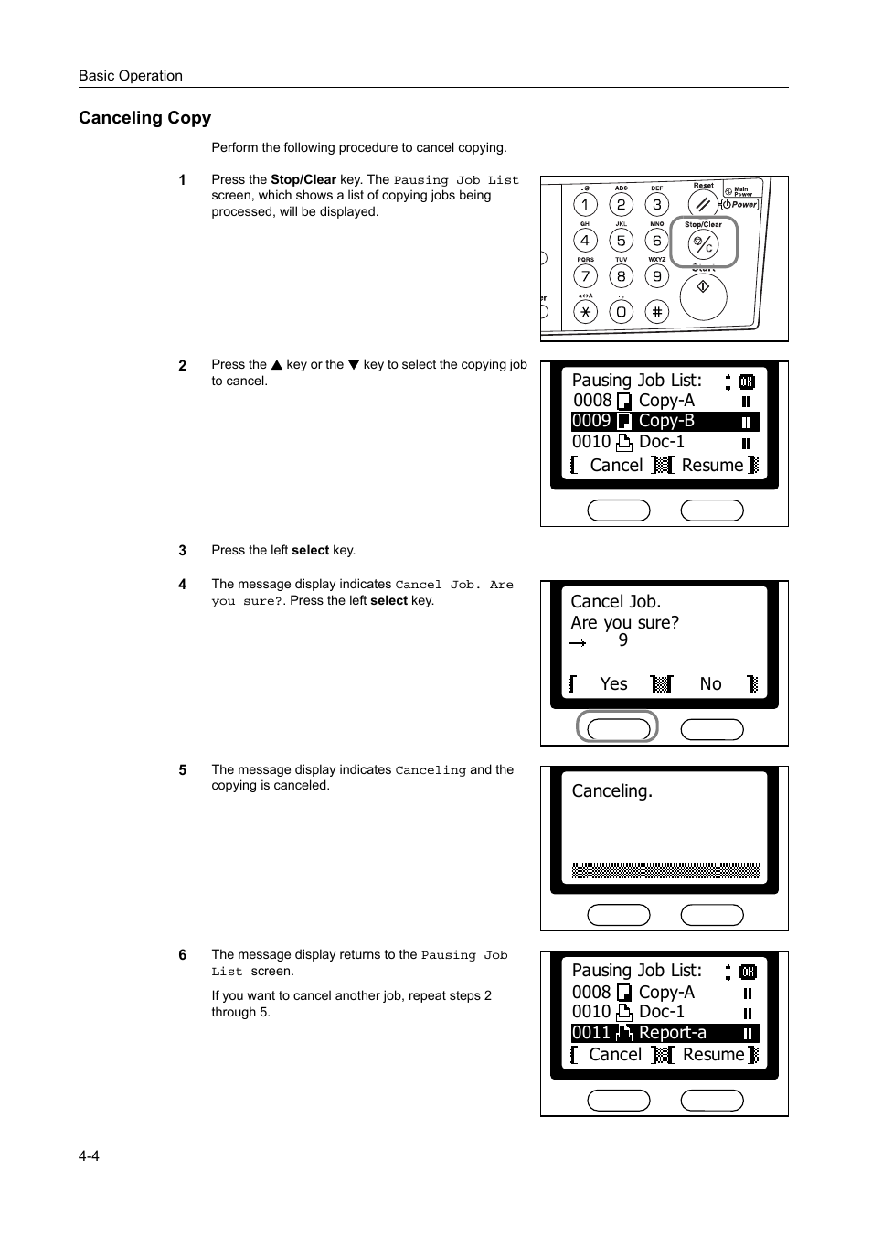 Canceling copy, Canceling copy -4 | AGFA 1815 Copier User Manual | Page 66 / 116