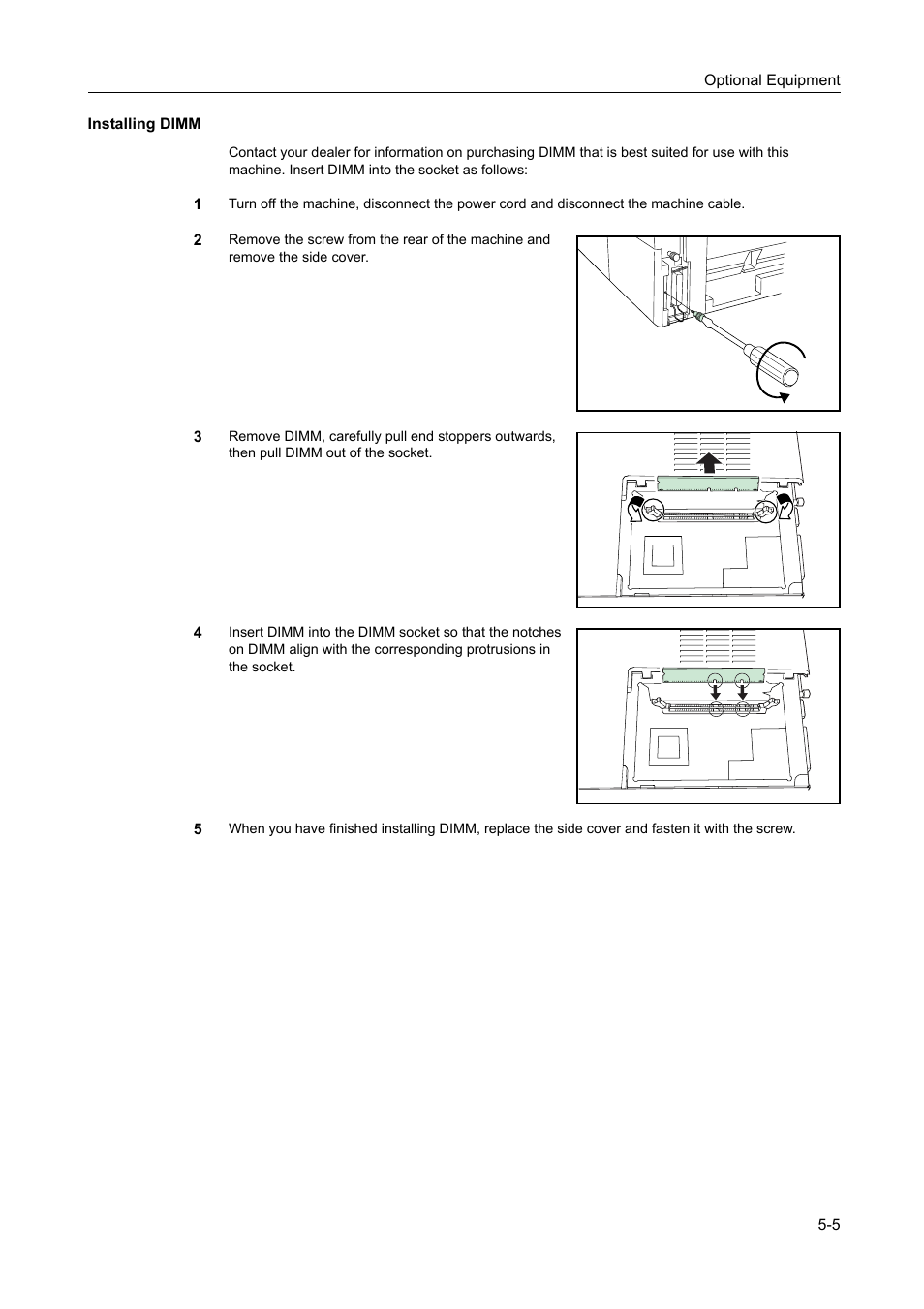 Installing dimm -5 | AGFA 1815 Copier User Manual | Page 85 / 116