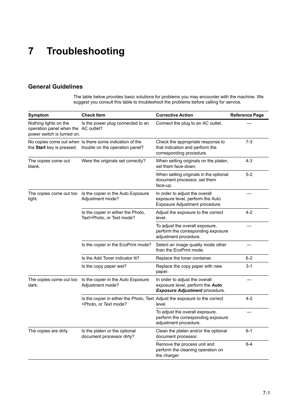 7 troubleshooting, General guidelines, General guidelines -1 | 7troubleshooting | AGFA 1815 Copier User Manual | Page 93 / 116