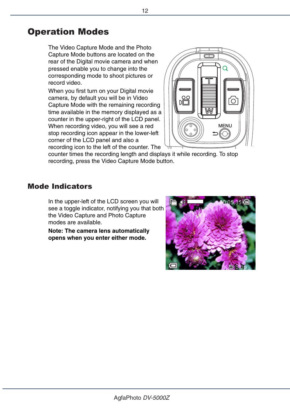Operation modes | AGFA DV-5000Z User Manual | Page 12 / 36