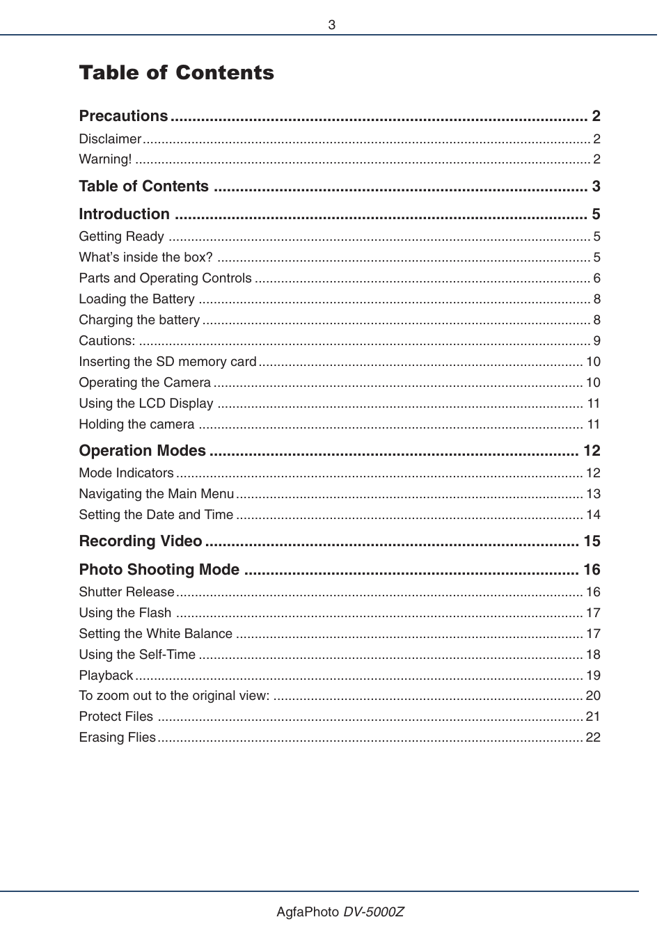 AGFA DV-5000Z User Manual | Page 3 / 36