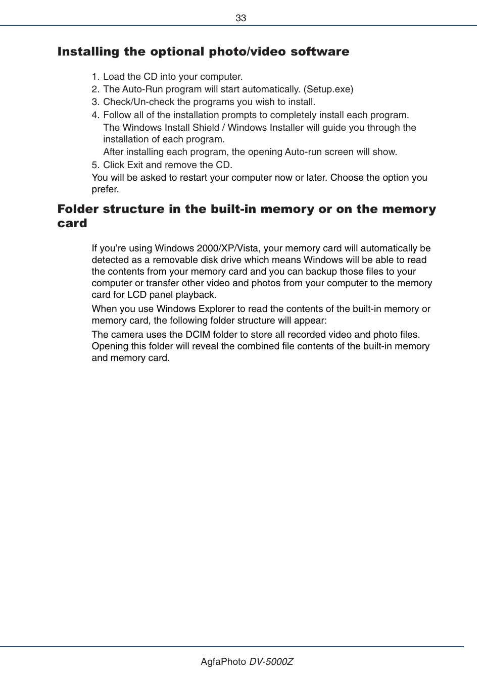 Installing the optional photo/video software | AGFA DV-5000Z User Manual | Page 33 / 36