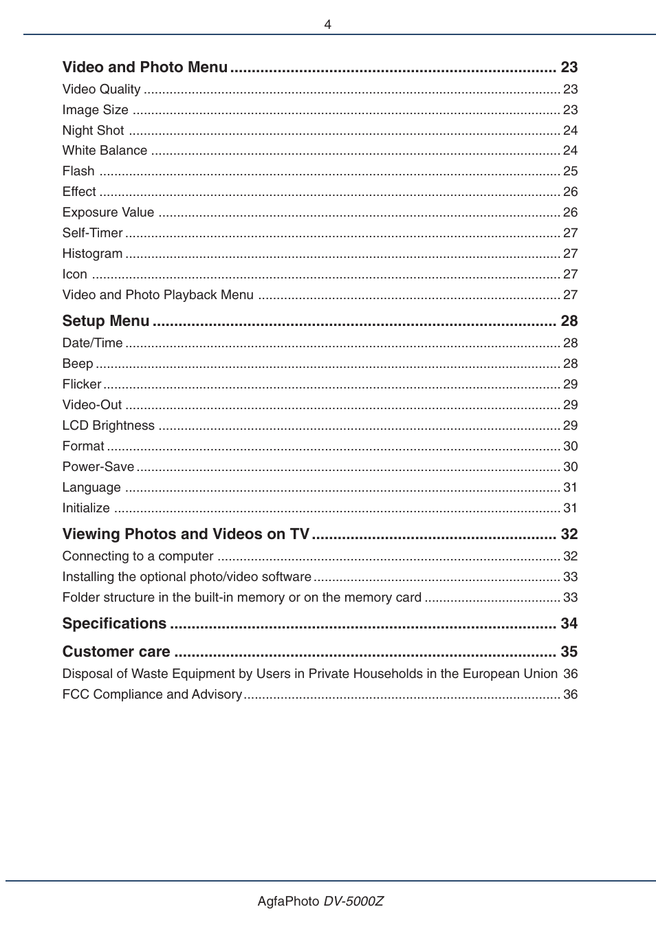 AGFA DV-5000Z User Manual | Page 4 / 36