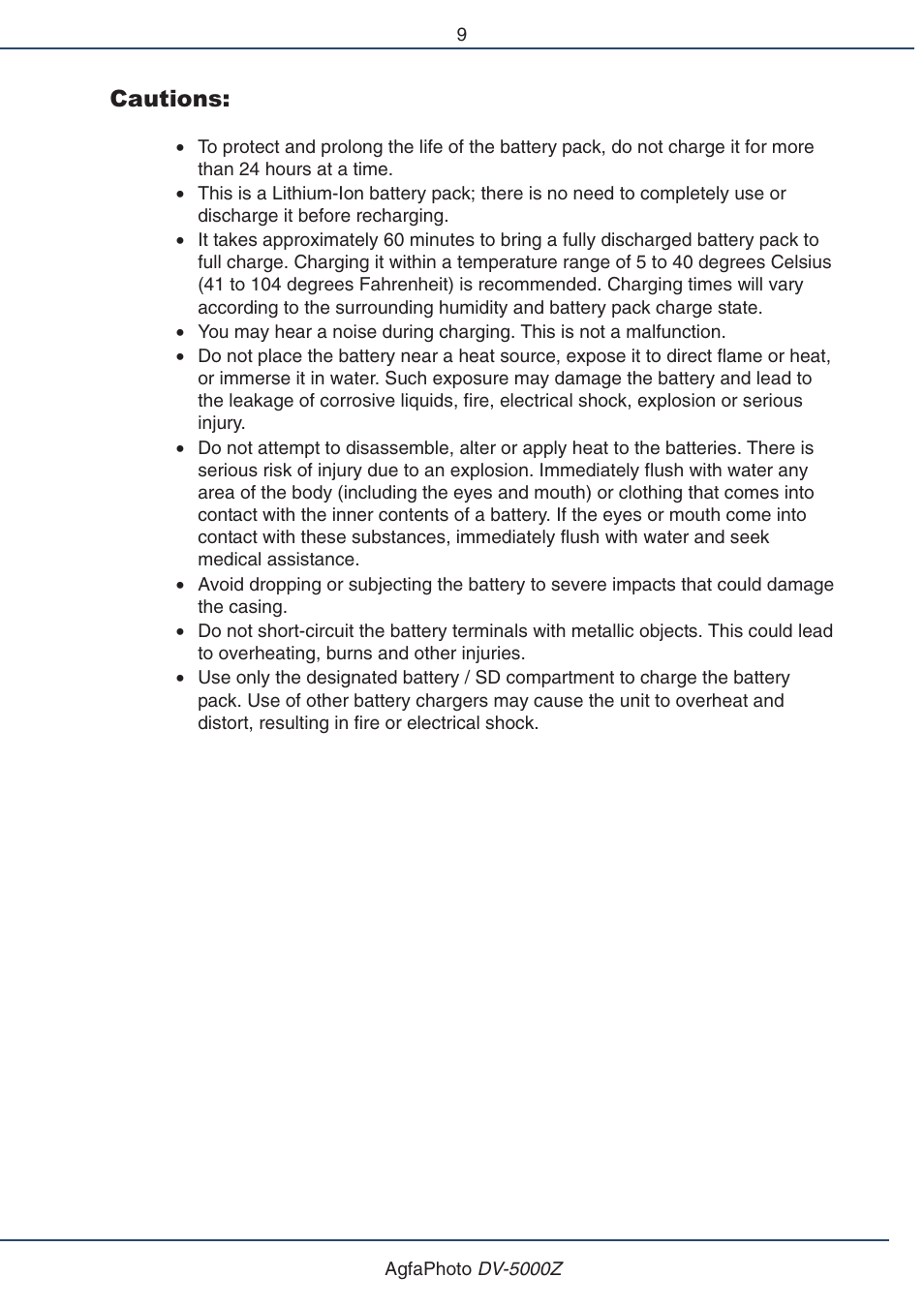 Cautions | AGFA DV-5000Z User Manual | Page 9 / 36