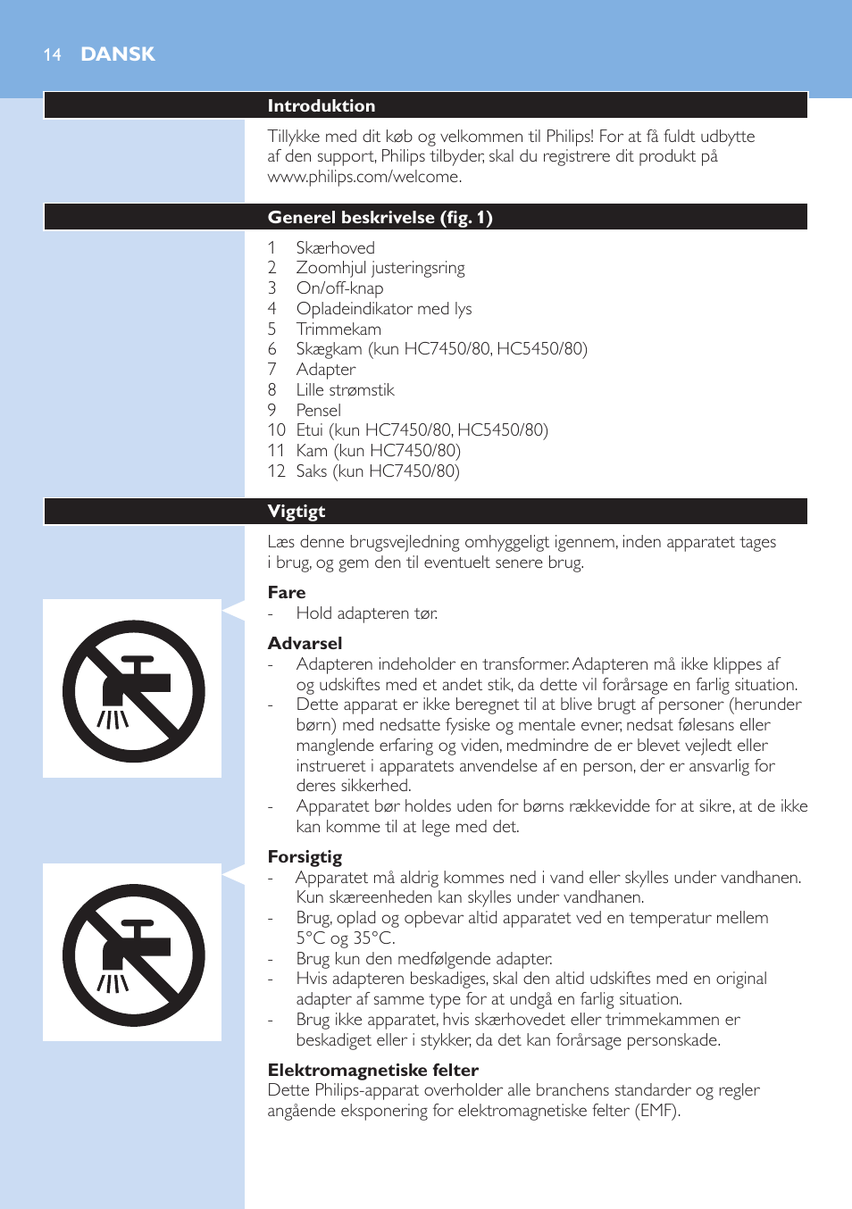 Dansk | Philips HAIRCLIPPER Series 5000 cortapelos User Manual | Page 14 / 118