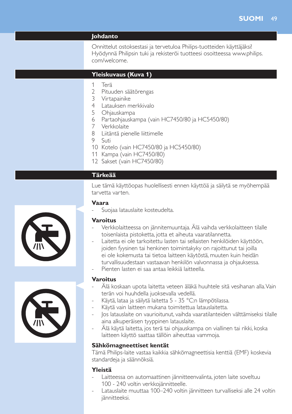 Suomi | Philips HAIRCLIPPER Series 5000 cortapelos User Manual | Page 49 / 118