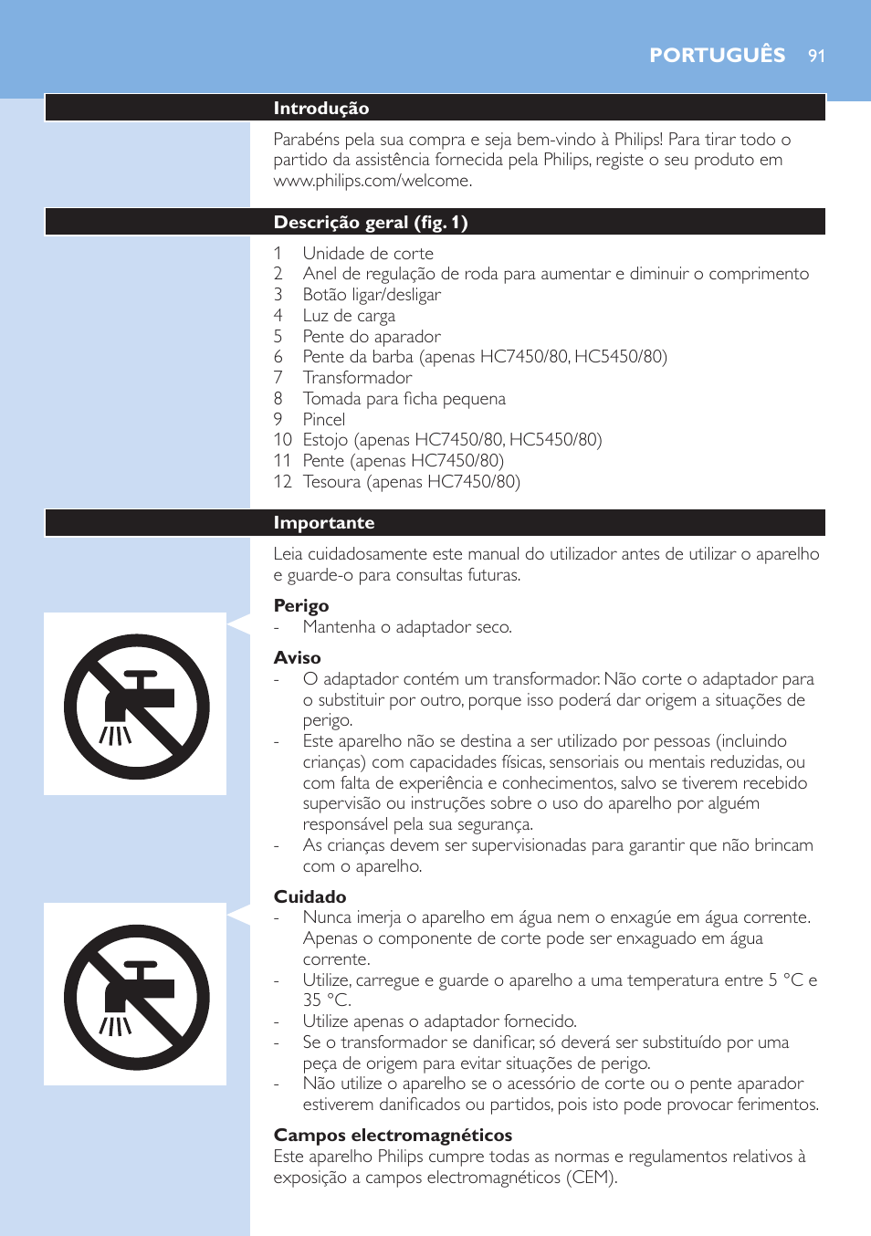 Português | Philips HAIRCLIPPER Series 5000 cortapelos User Manual | Page 91 / 118