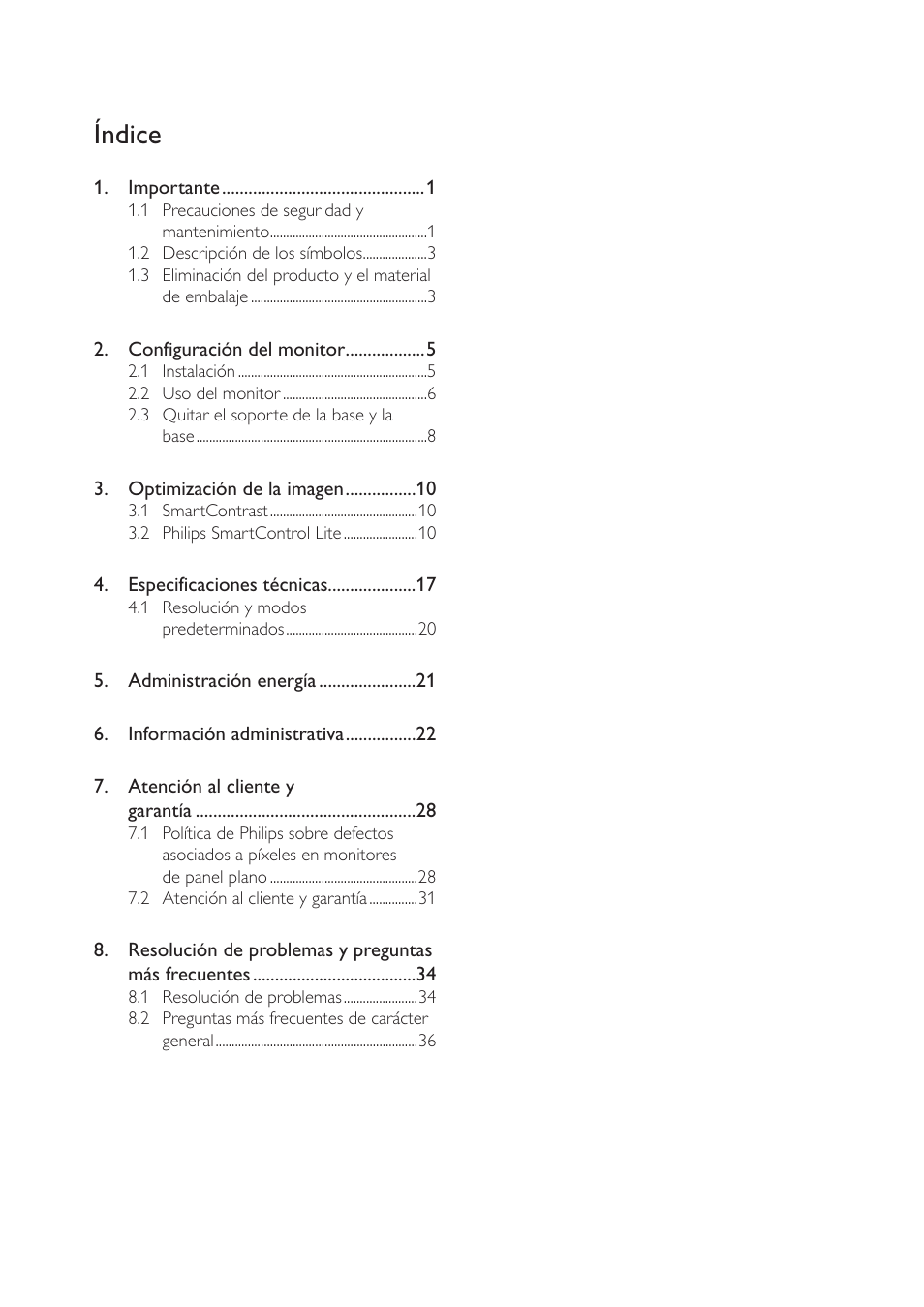 Índice | Philips 190V4L User Manual | Page 2 / 41