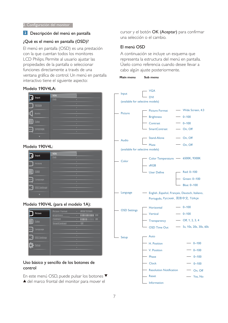 Modelo 190v4l, Rqàjxudflyq gho prqlwru | Philips 190V4L User Manual | Page 9 / 41