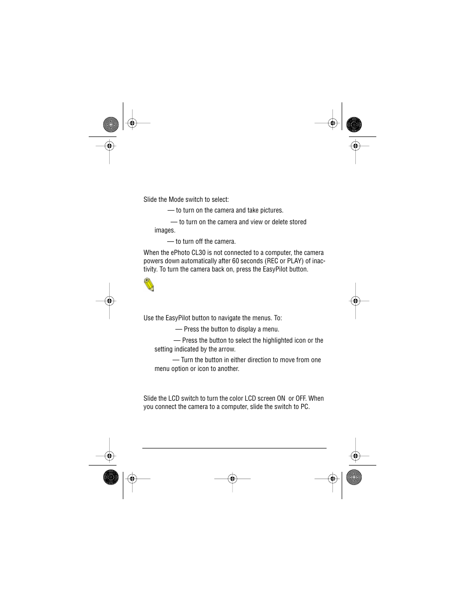 Controlling the camera, Mode switch easypilot button lcd switch | AGFA ePhoto CL30 User Manual | Page 12 / 49