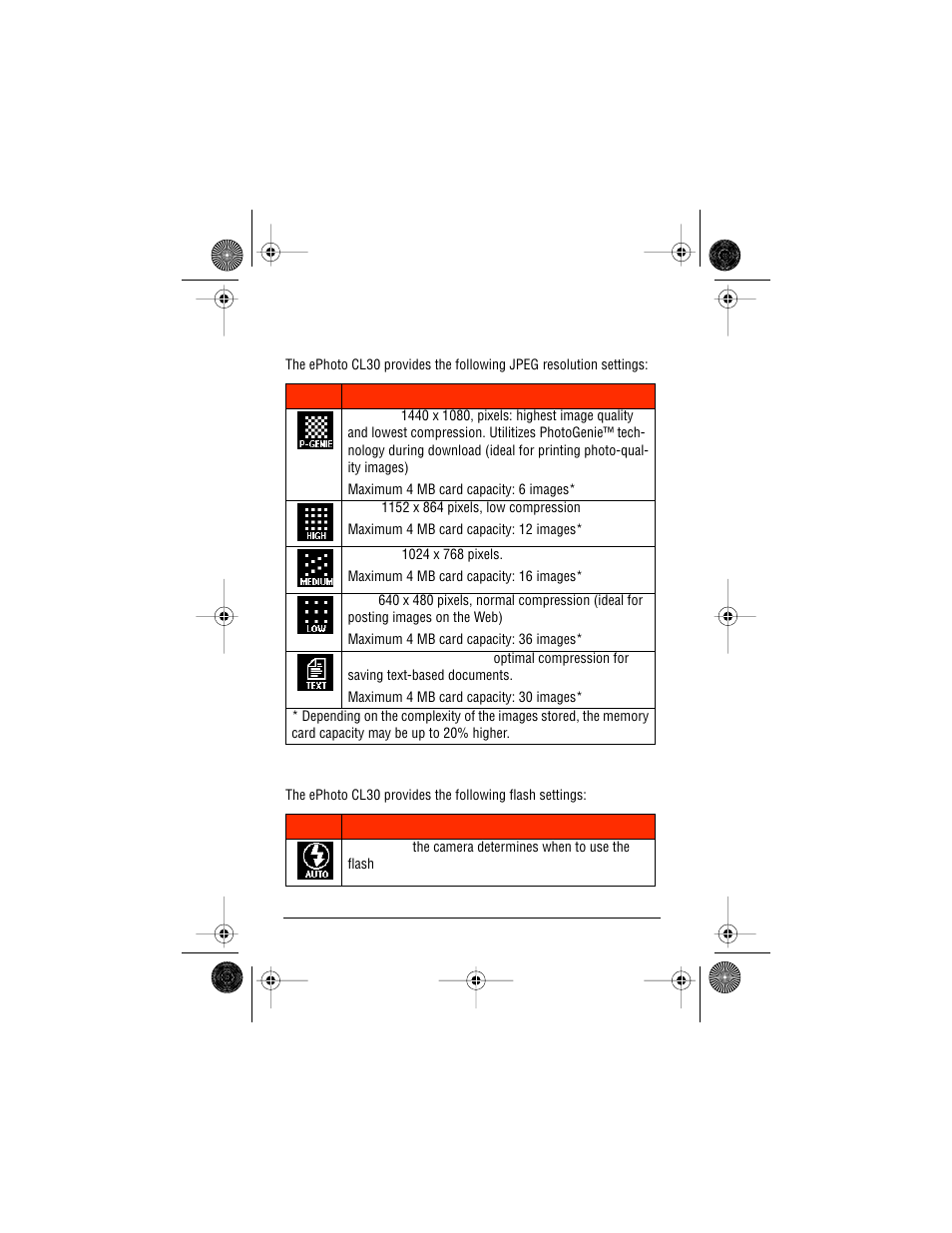 Resolution flash, Resolution, Flash | AGFA ePhoto CL30 User Manual | Page 17 / 49