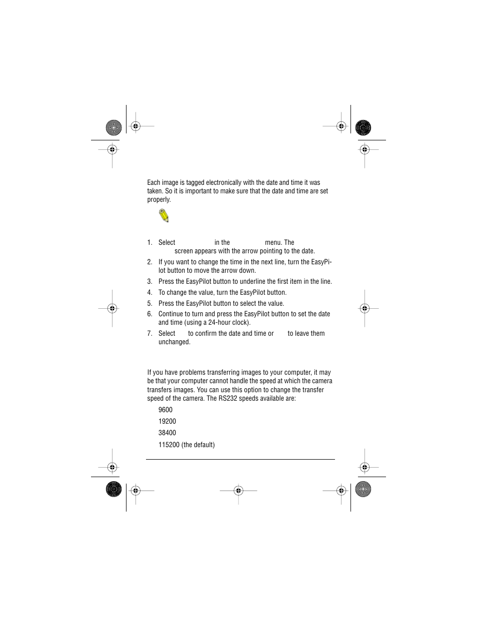 Date & time rs232 speed, Date & time, Rs232 speed | AGFA ePhoto CL30 User Manual | Page 26 / 49