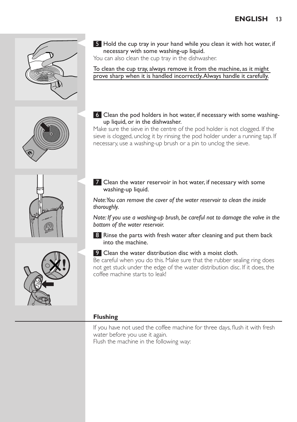 Flushing | Philips SENSEO® Sistema de monodosis de café User Manual | Page 13 / 50