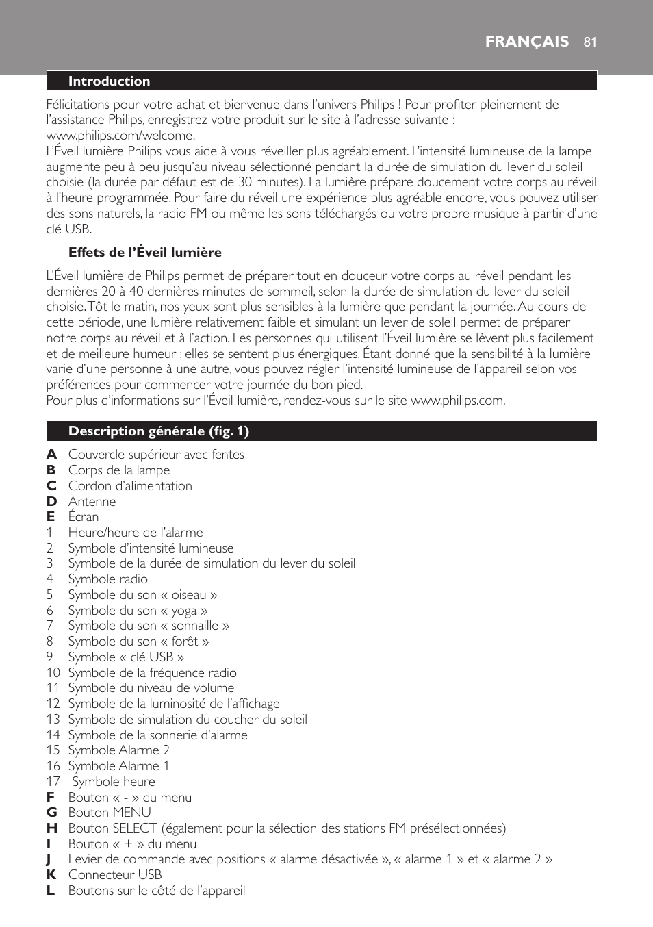 Français, Français 81 | Philips Wake-up Light User Manual | Page 81 / 172