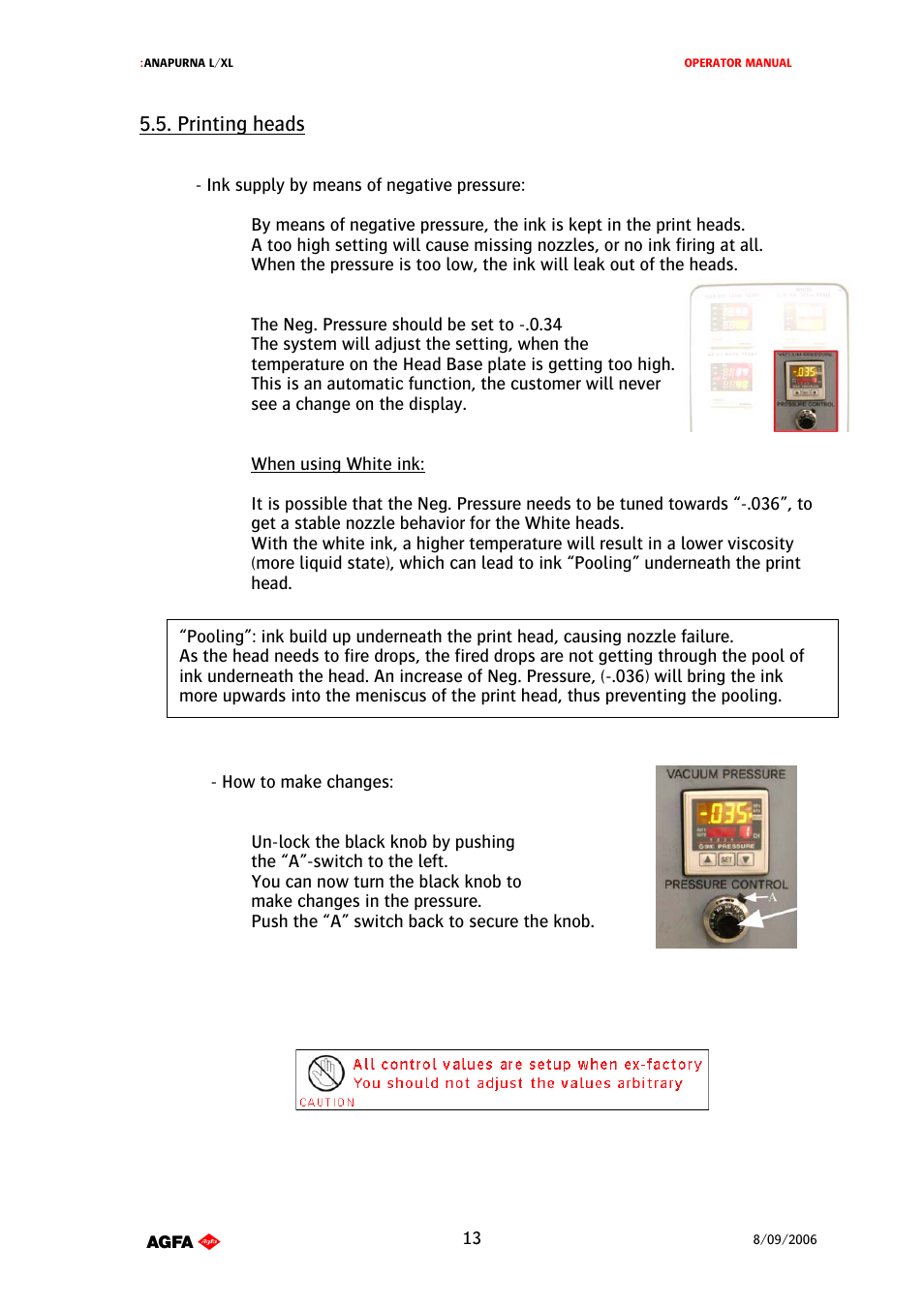 Printing heads | AGFA Printer User Manual | Page 13 / 42