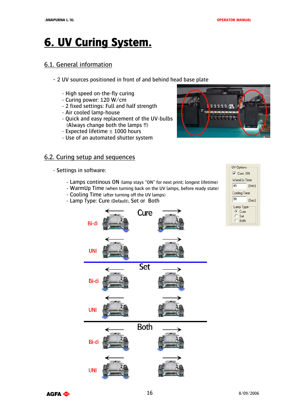 Uv curing system | AGFA Printer User Manual | Page 16 / 42