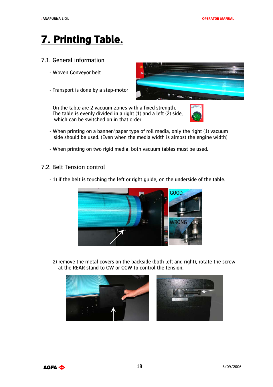 Printing table | AGFA Printer User Manual | Page 18 / 42