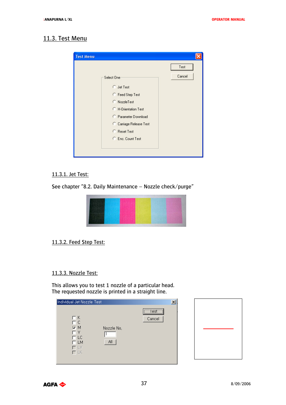 Test menu | AGFA Printer User Manual | Page 37 / 42