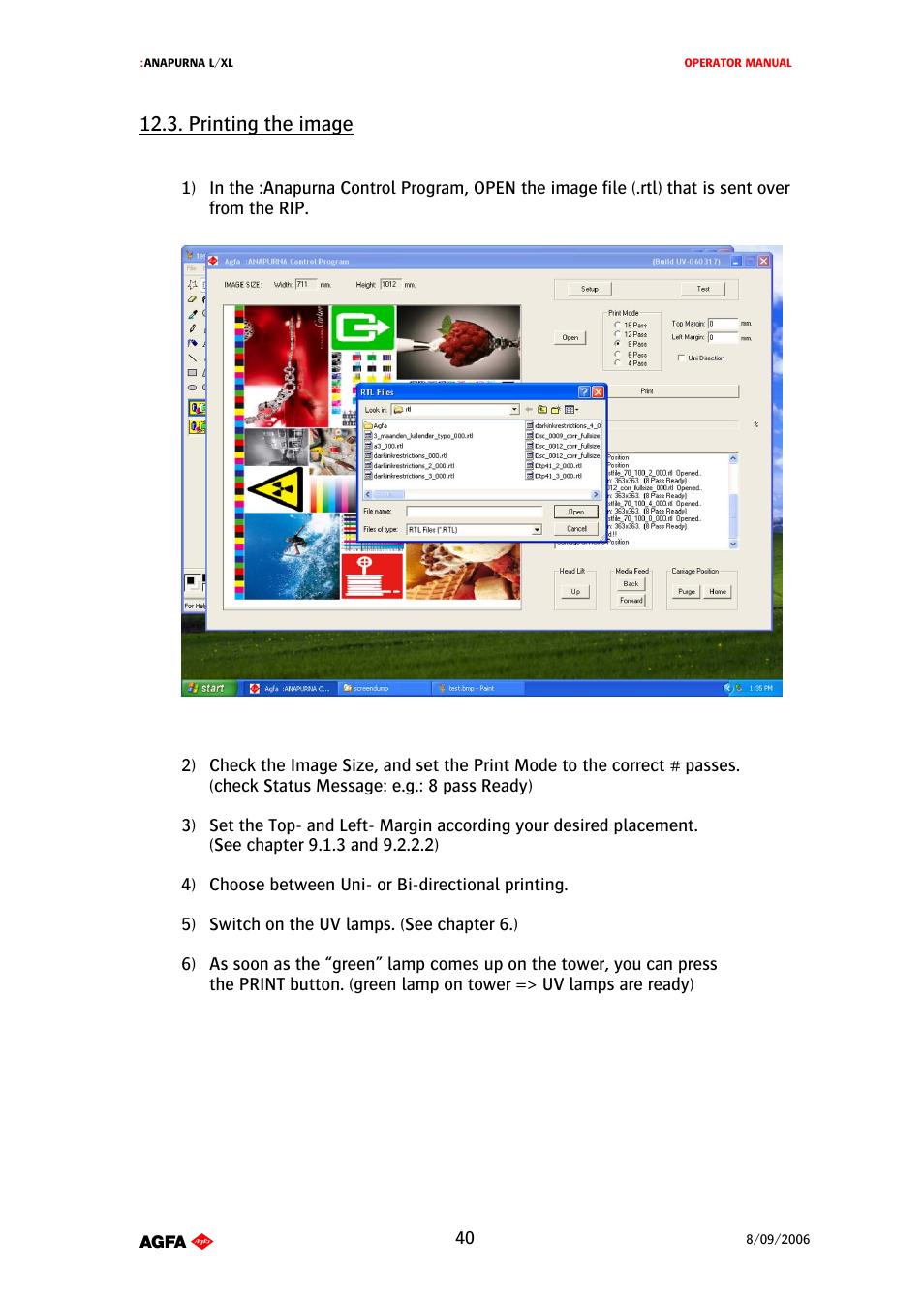 Printing the image | AGFA Printer User Manual | Page 40 / 42