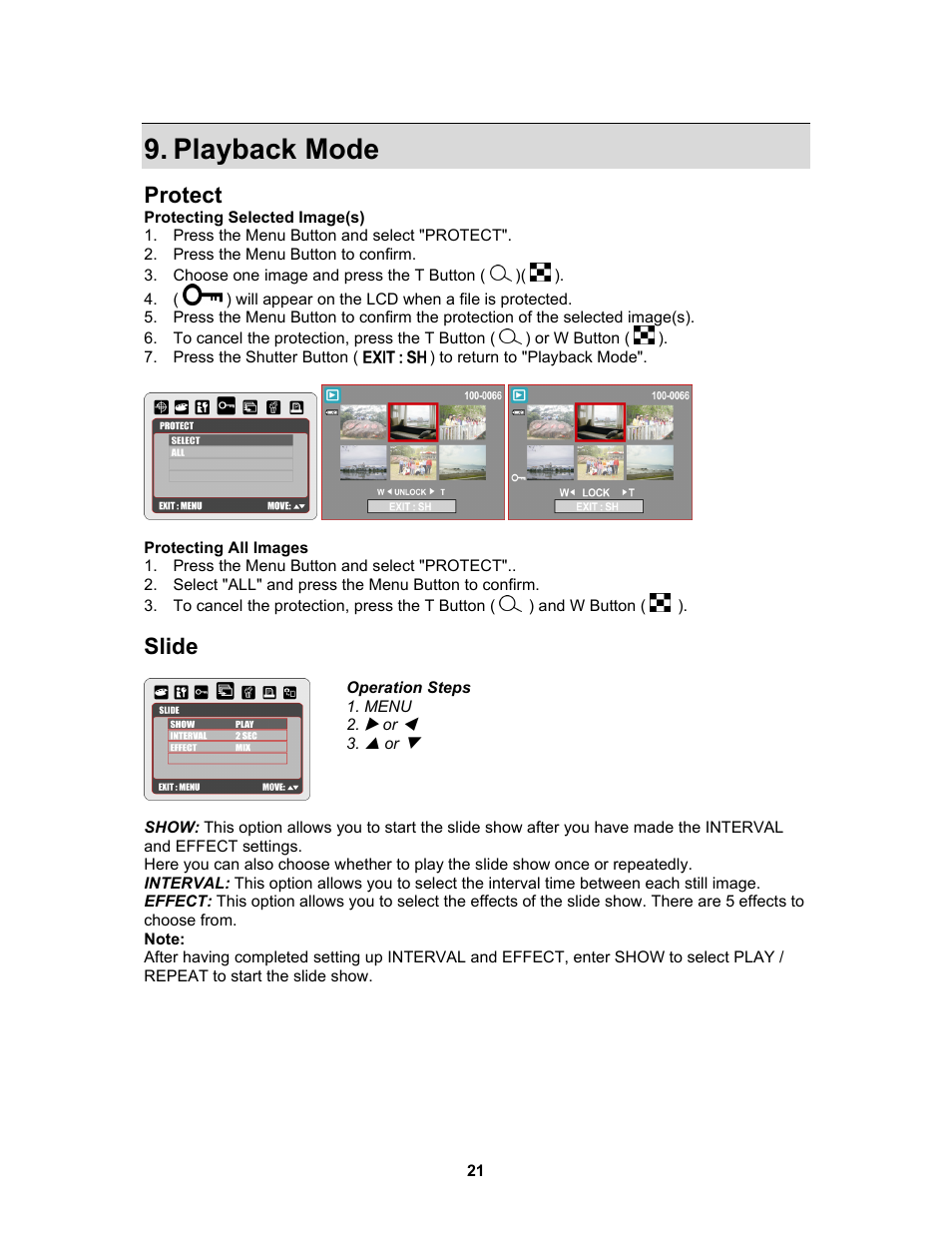 Playback mode, Protect, Slide | AGFA Sensor 830s User Manual | Page 22 / 31