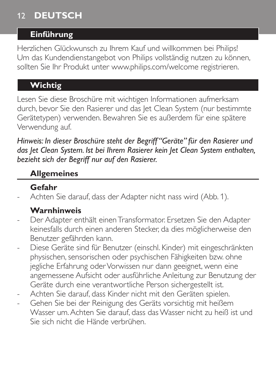 Deutsch, Deutsch 12 | Philips SHAVER Series 9000 SensoTouch afeitadora eléctrica en húmedo y seco User Manual | Page 12 / 100