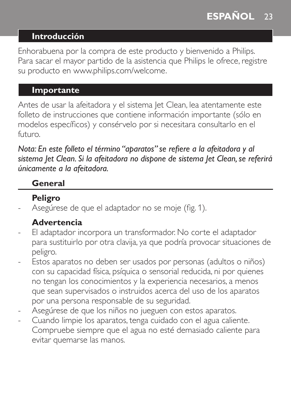 Español | Philips SHAVER Series 9000 SensoTouch afeitadora eléctrica en húmedo y seco User Manual | Page 23 / 100