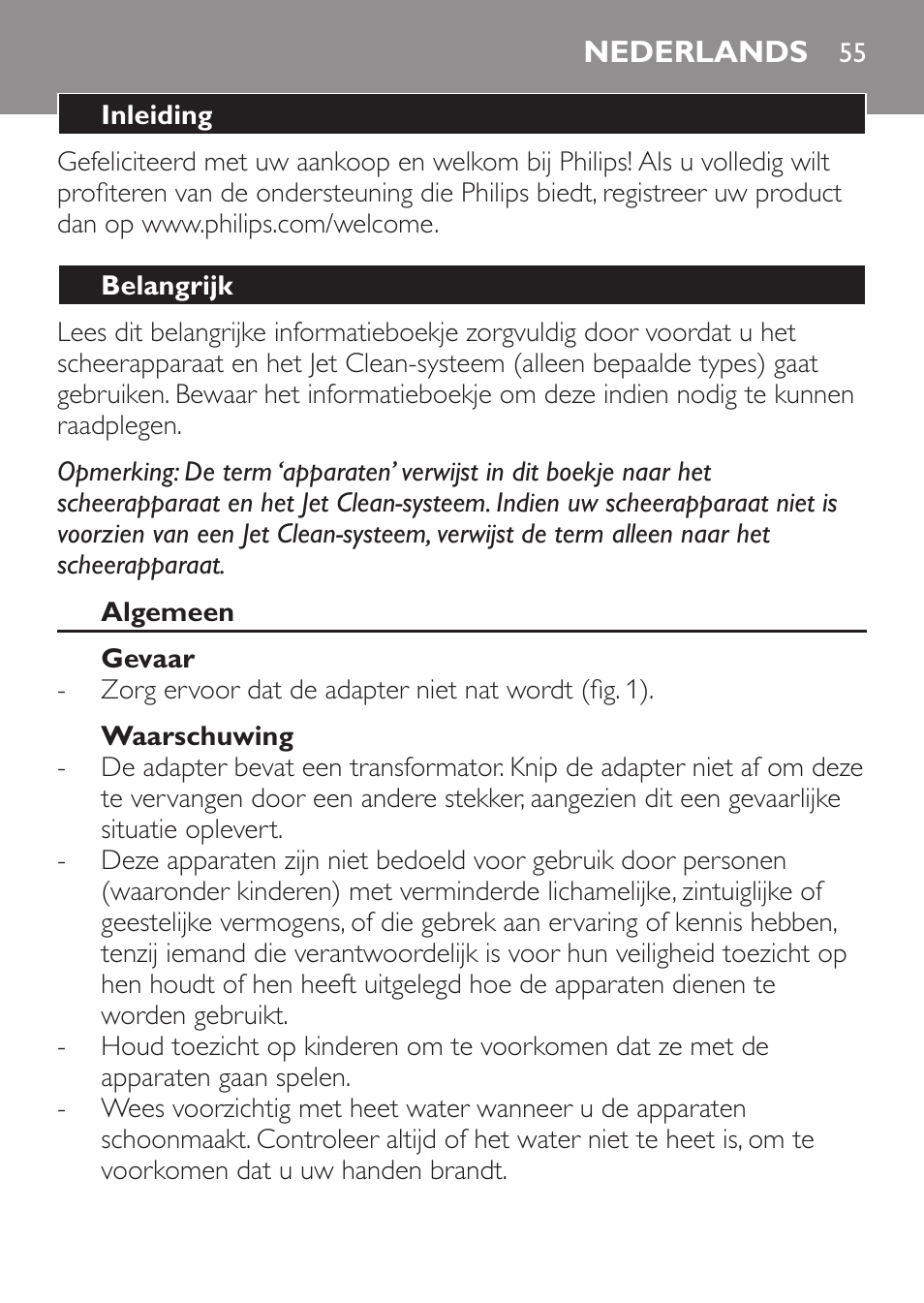 Nederlands, Nederlands 55 | Philips SHAVER Series 9000 SensoTouch afeitadora eléctrica en húmedo y seco User Manual | Page 55 / 100