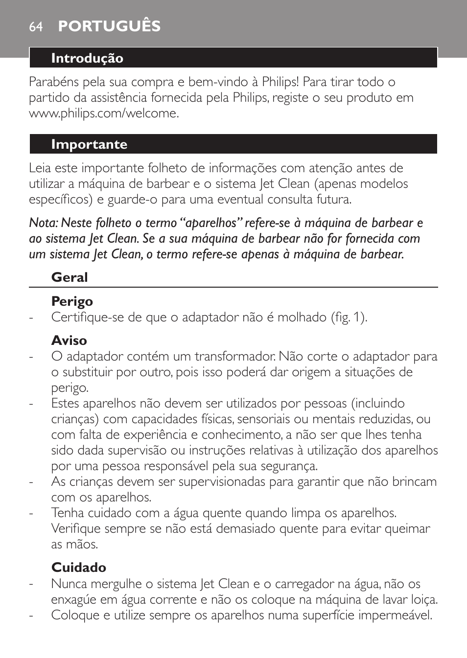 Português | Philips SHAVER Series 9000 SensoTouch afeitadora eléctrica en húmedo y seco User Manual | Page 64 / 100