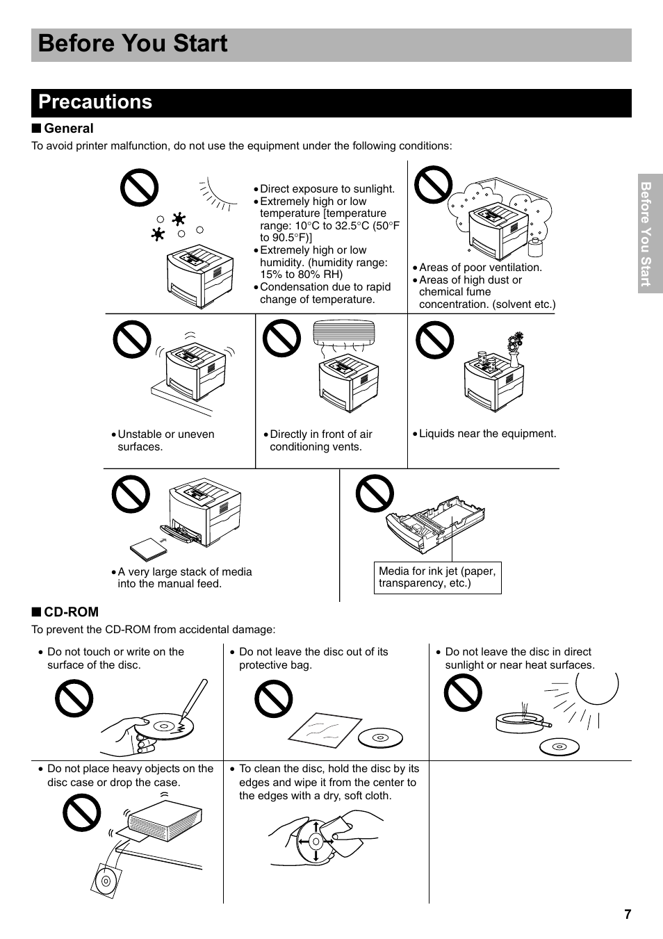 Before you start, Precautions, Fore you start | AGFA ePhoto CL18 User Manual | Page 7 / 24