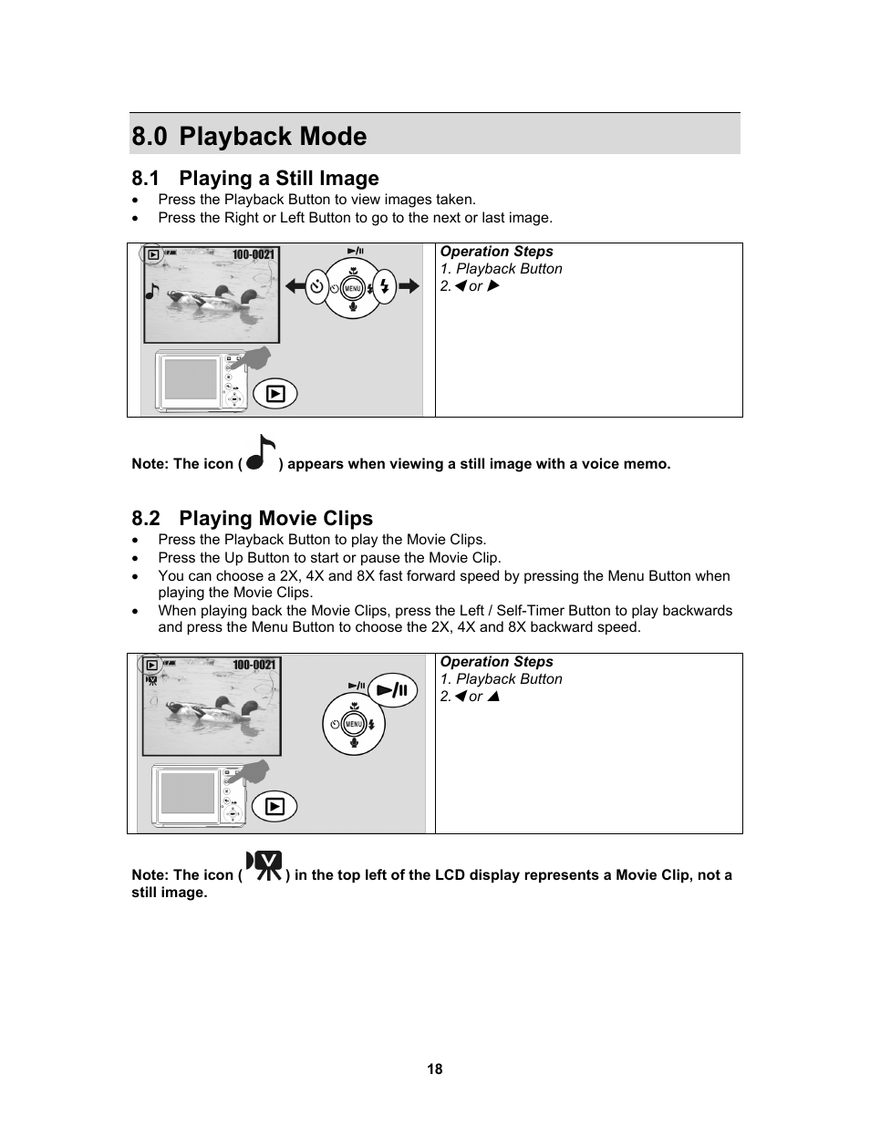 0 playback mode, 1 playing a still image, 2 playing movie clips | AGFA 530s User Manual | Page 19 / 31
