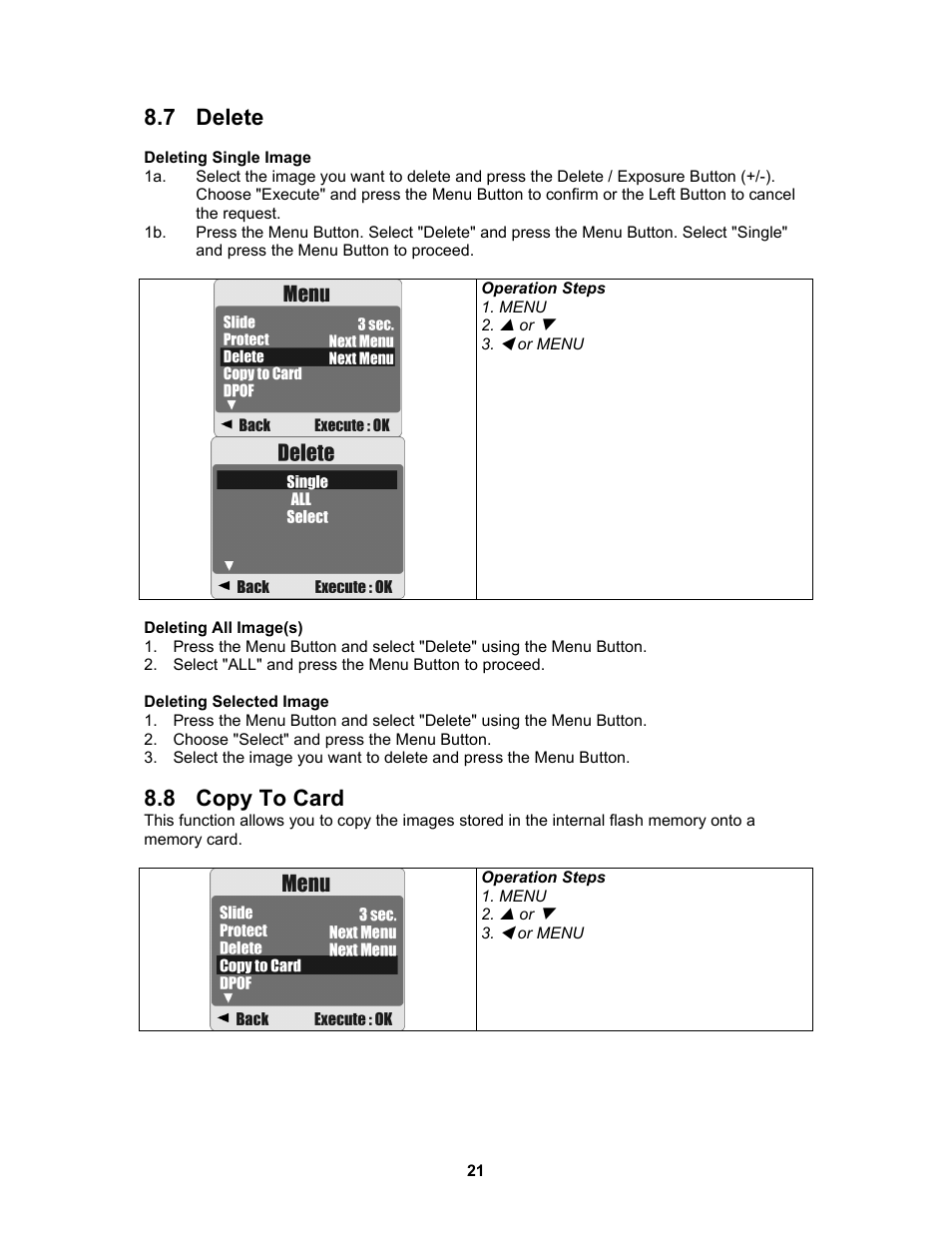 7 delete, 8 copy to card | AGFA 530s User Manual | Page 22 / 31