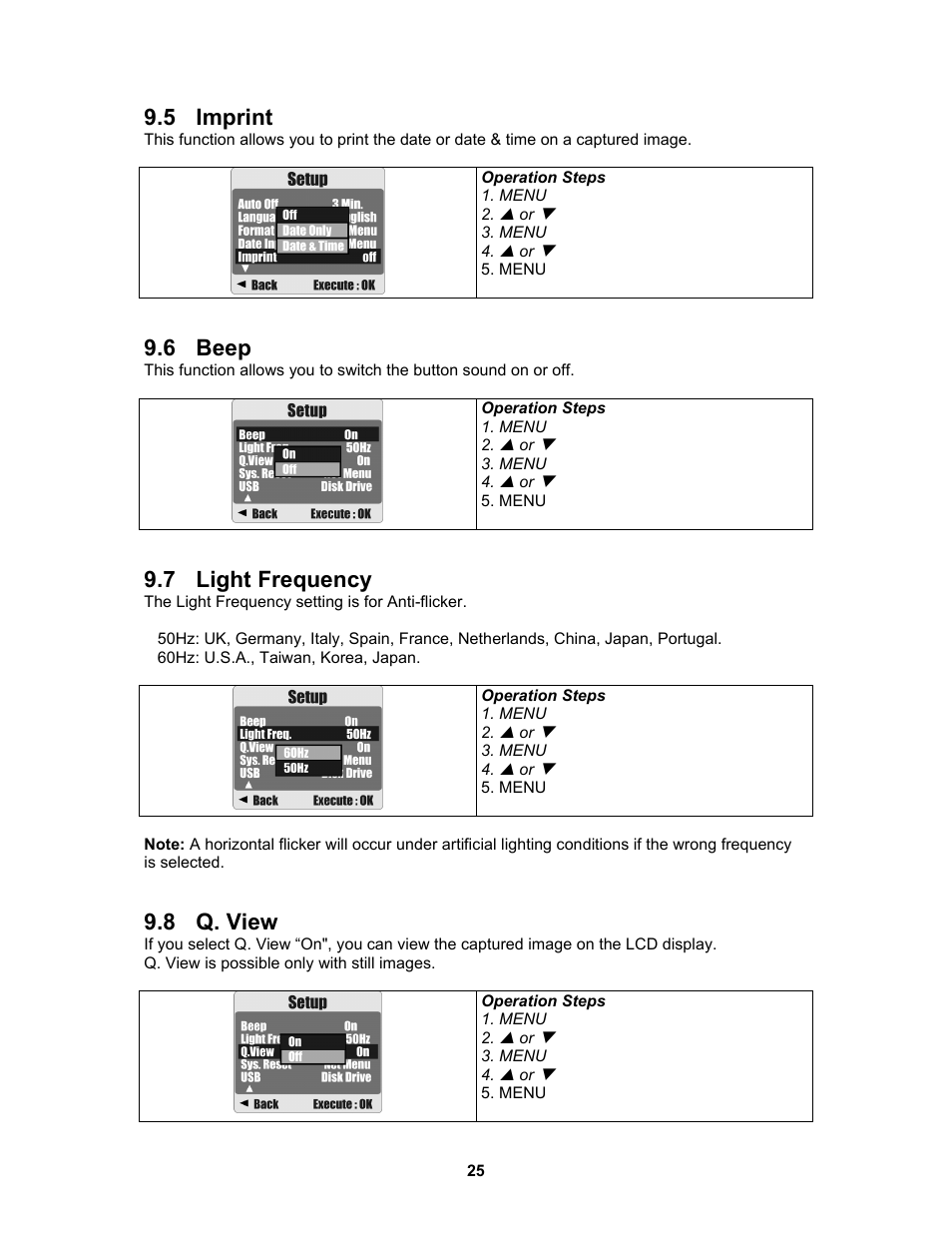 5 imprint, 6 beep, 7 light frequency | 8 q. view | AGFA 530s User Manual | Page 26 / 31