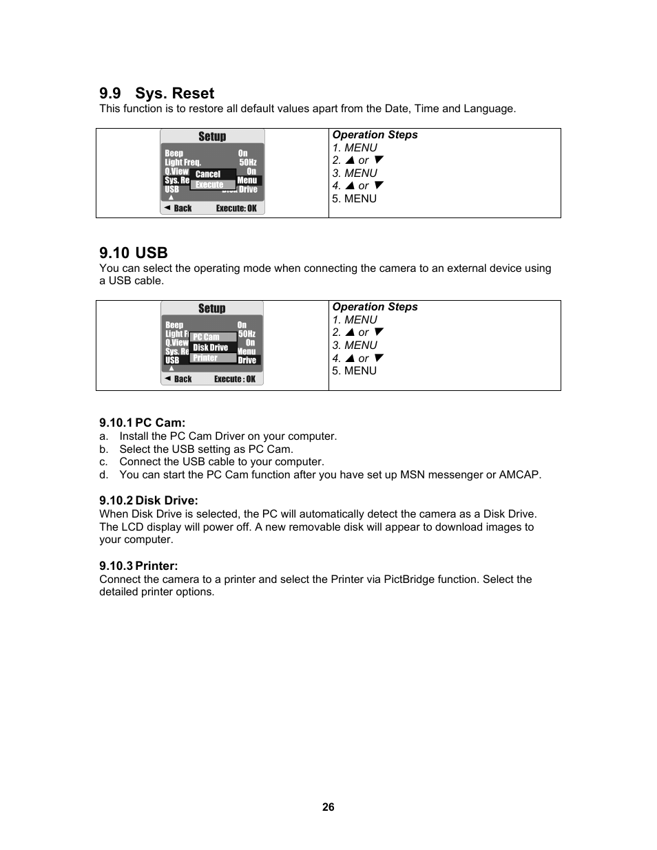 9 sys. reset, 10 usb | AGFA 530s User Manual | Page 27 / 31