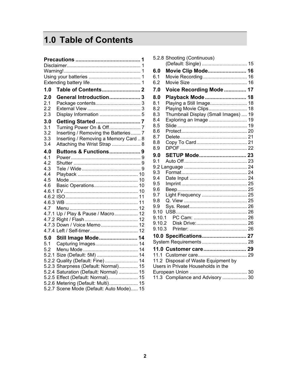 0 table of contents | AGFA 530s User Manual | Page 3 / 31
