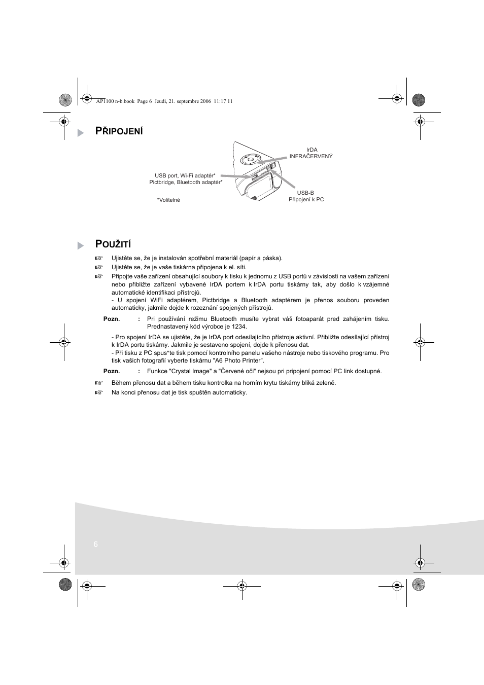 Řipojení, Oužití | AGFA AP1100 User Manual | Page 104 / 176