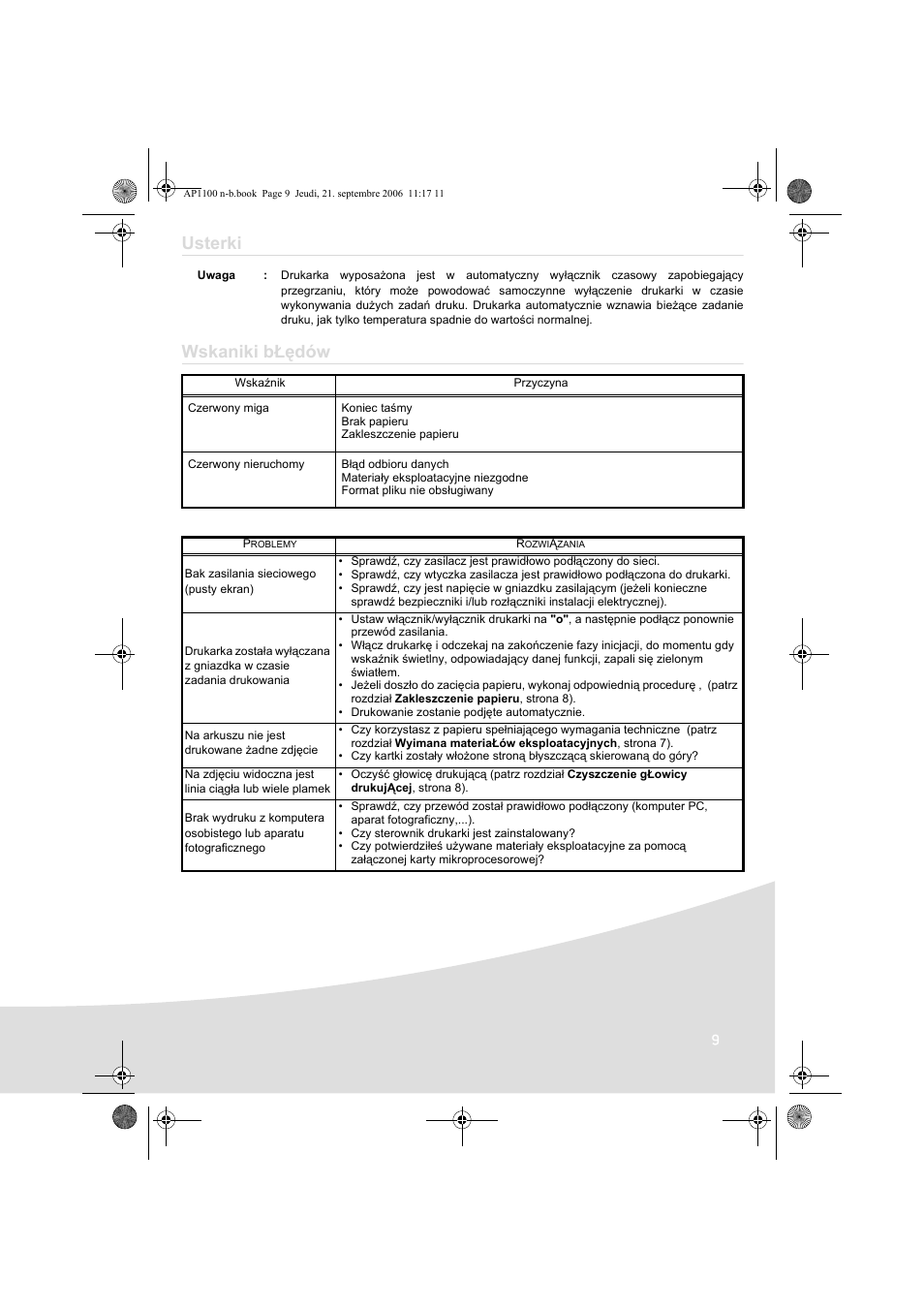 Usterki, Wskaniki błędów | AGFA AP1100 User Manual | Page 133 / 176