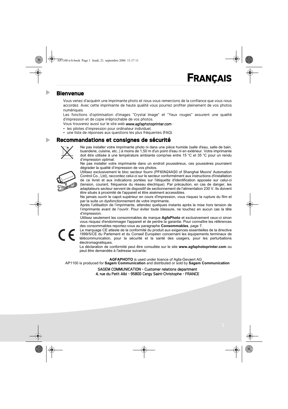 Rançais | AGFA AP1100 User Manual | Page 15 / 176