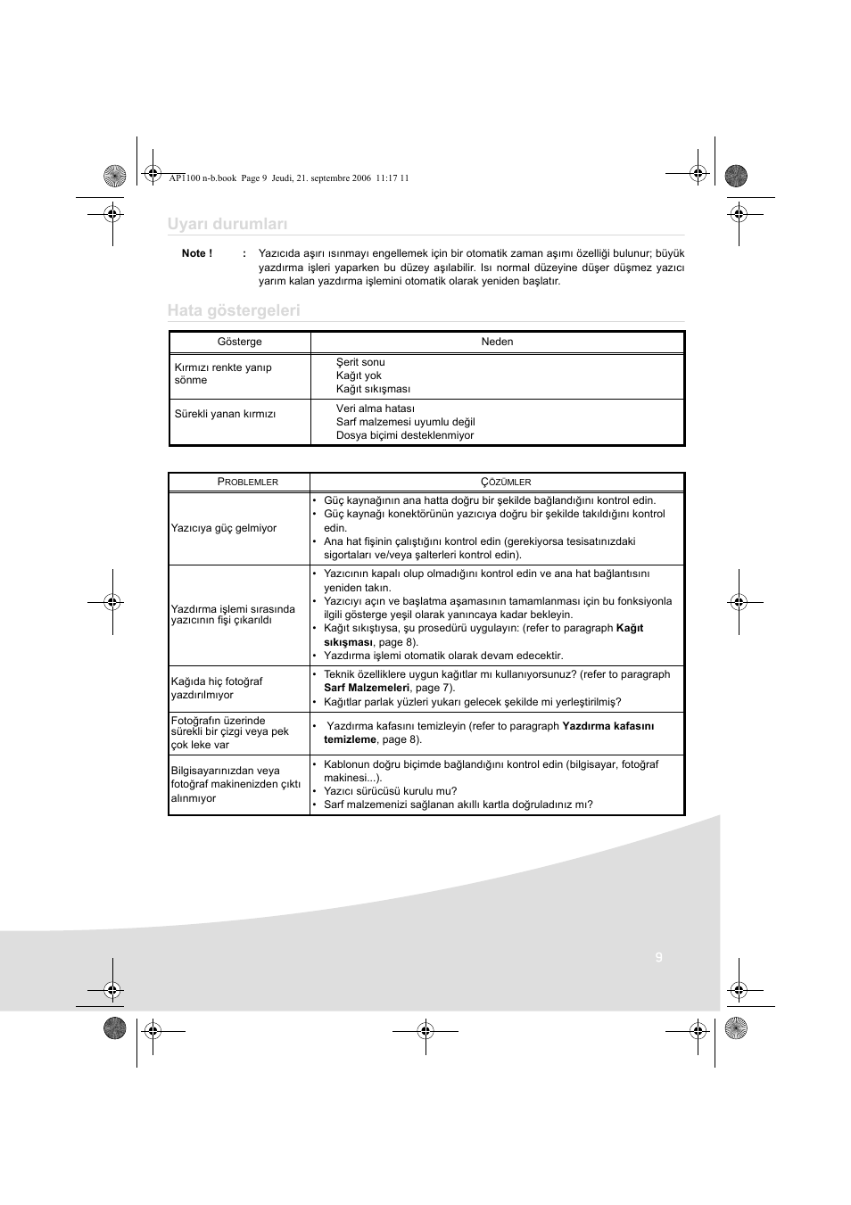 Uyarı durumları, Hata göstergeleri | AGFA AP1100 User Manual | Page 159 / 176