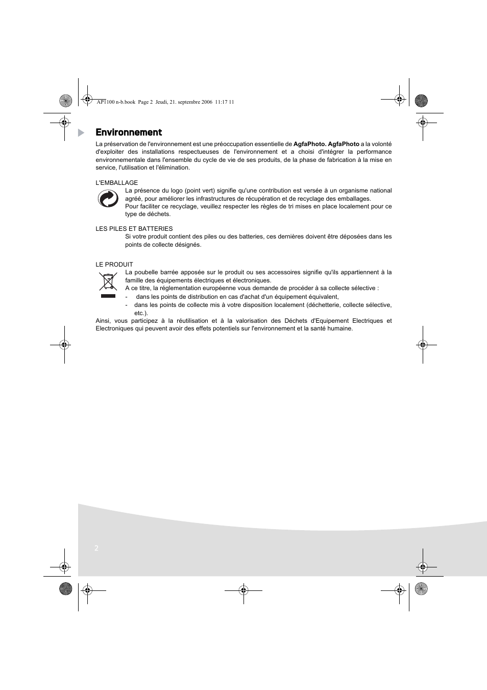 Environnement | AGFA AP1100 User Manual | Page 16 / 176