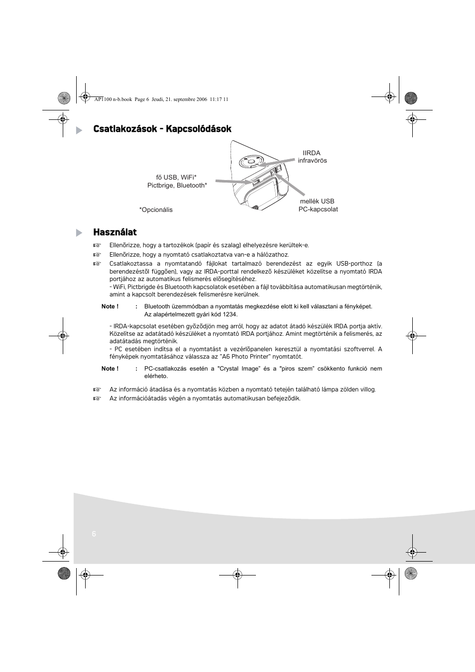 Csatlakozások - kapcsolódások használat | AGFA AP1100 User Manual | Page 170 / 176