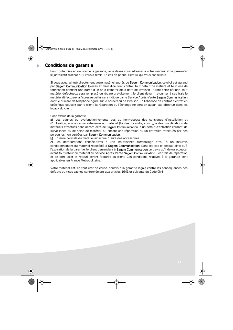 Conditions de garantie | AGFA AP1100 User Manual | Page 25 / 176