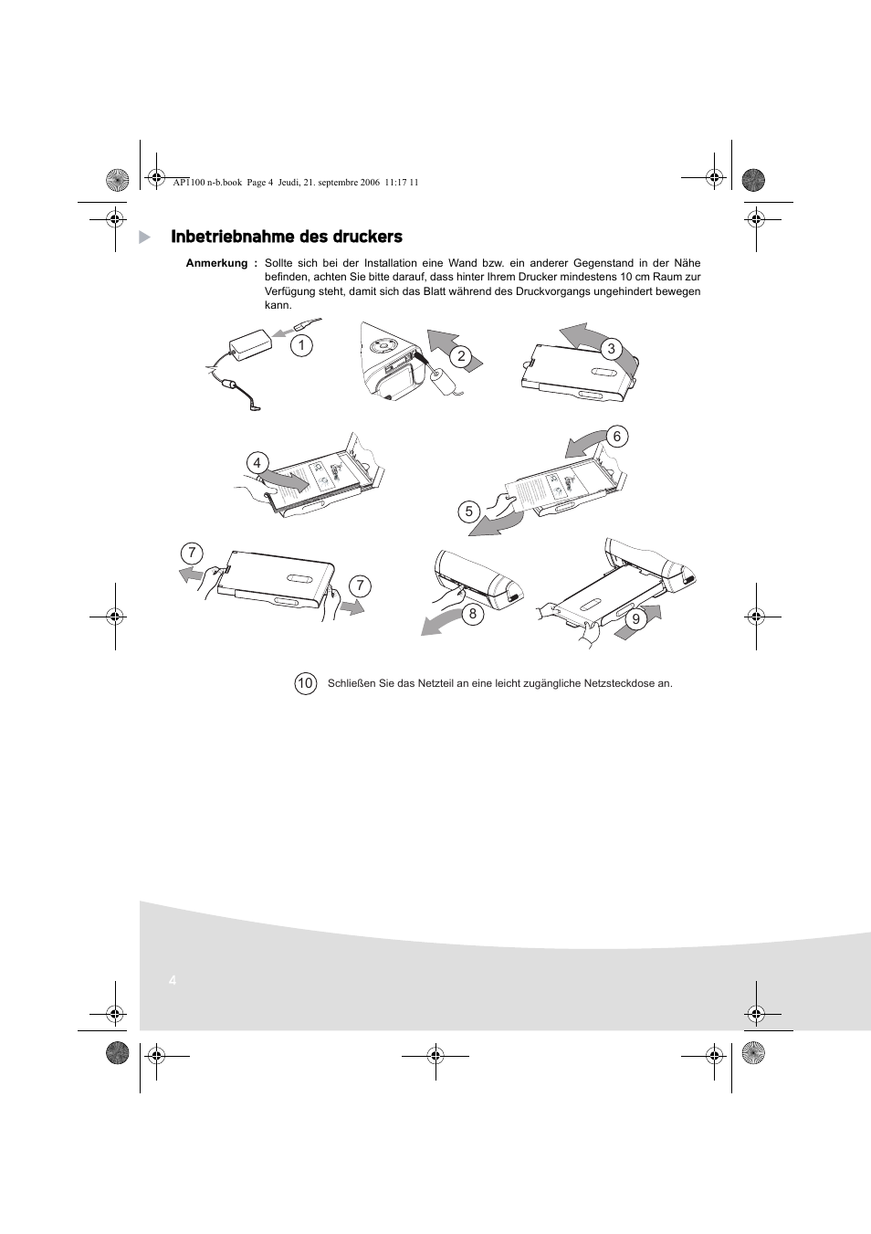 Inbetriebnahme des druckers | AGFA AP1100 User Manual | Page 30 / 176