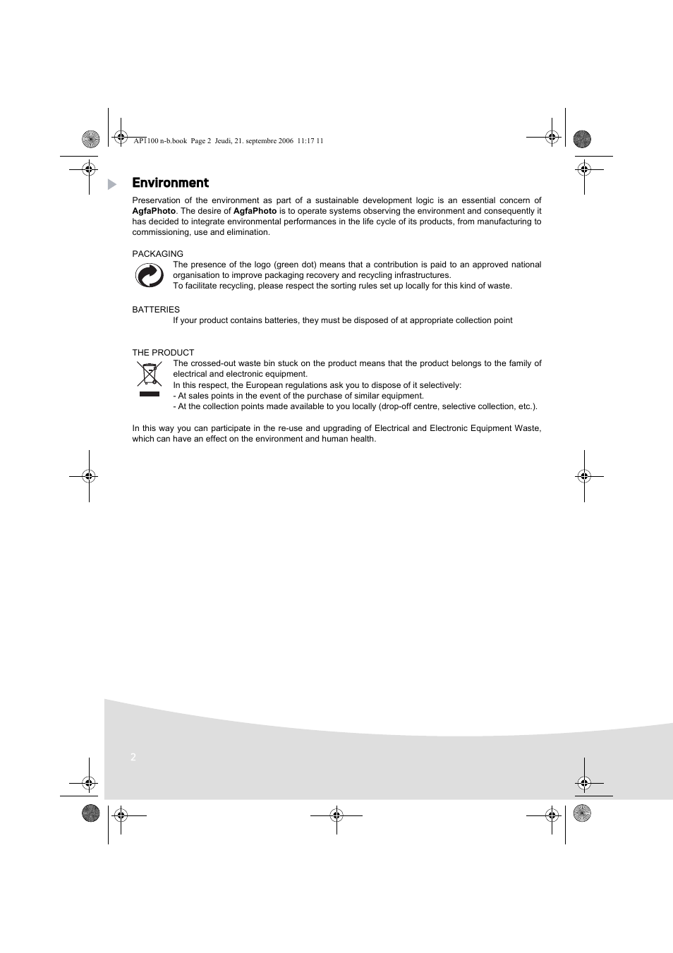 Environment | AGFA AP1100 User Manual | Page 4 / 176