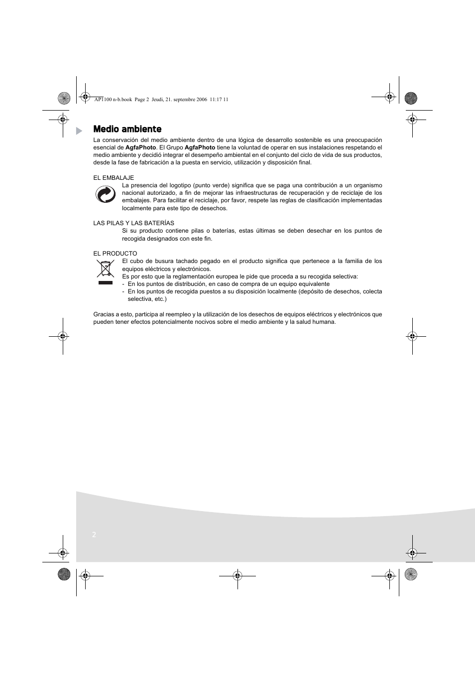 Medio ambiente | AGFA AP1100 User Manual | Page 40 / 176