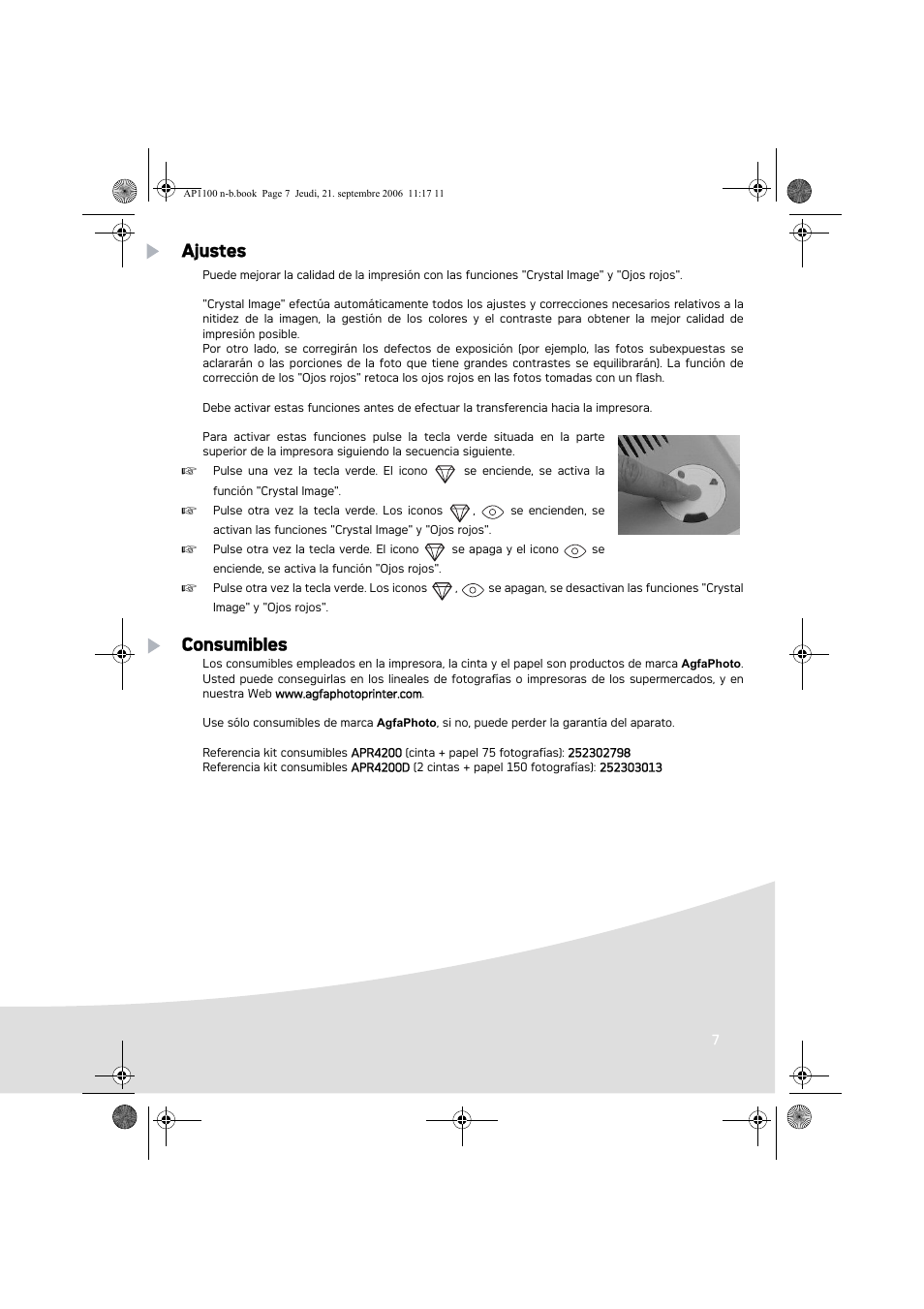 Ajustes, Consumibles | AGFA AP1100 User Manual | Page 45 / 176