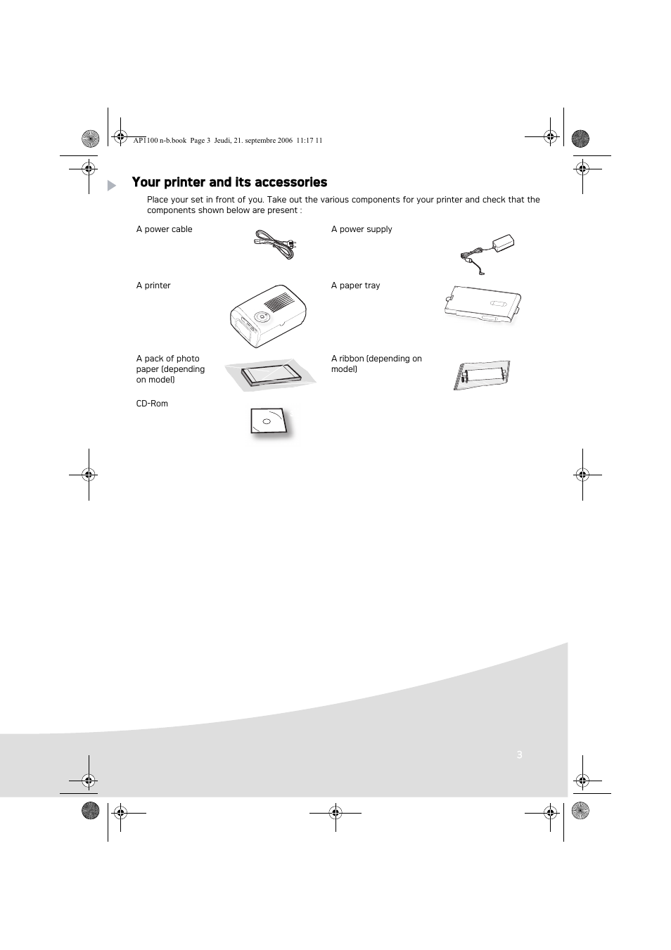 Your printer and its accessories | AGFA AP1100 User Manual | Page 5 / 176