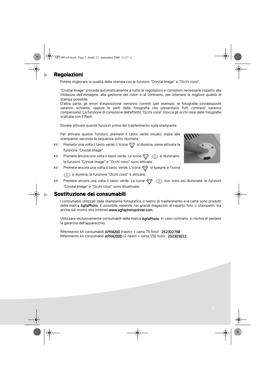 Regolazioni, Sostituzione dei consumabili | AGFA AP1100 User Manual | Page 57 / 176