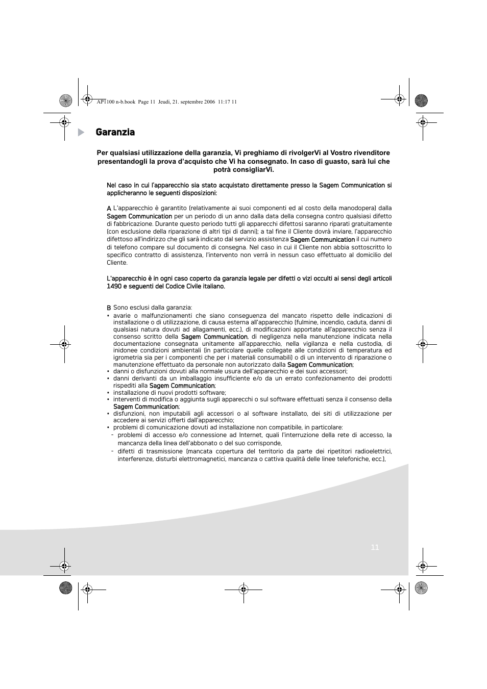 Garanzia | AGFA AP1100 User Manual | Page 61 / 176