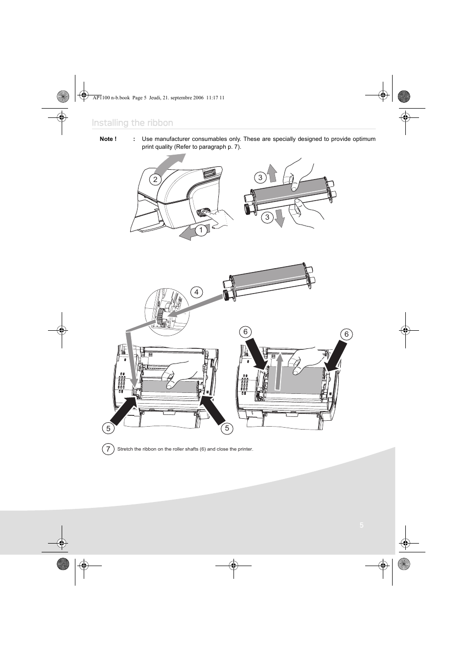 Installing the ribbon | AGFA AP1100 User Manual | Page 7 / 176